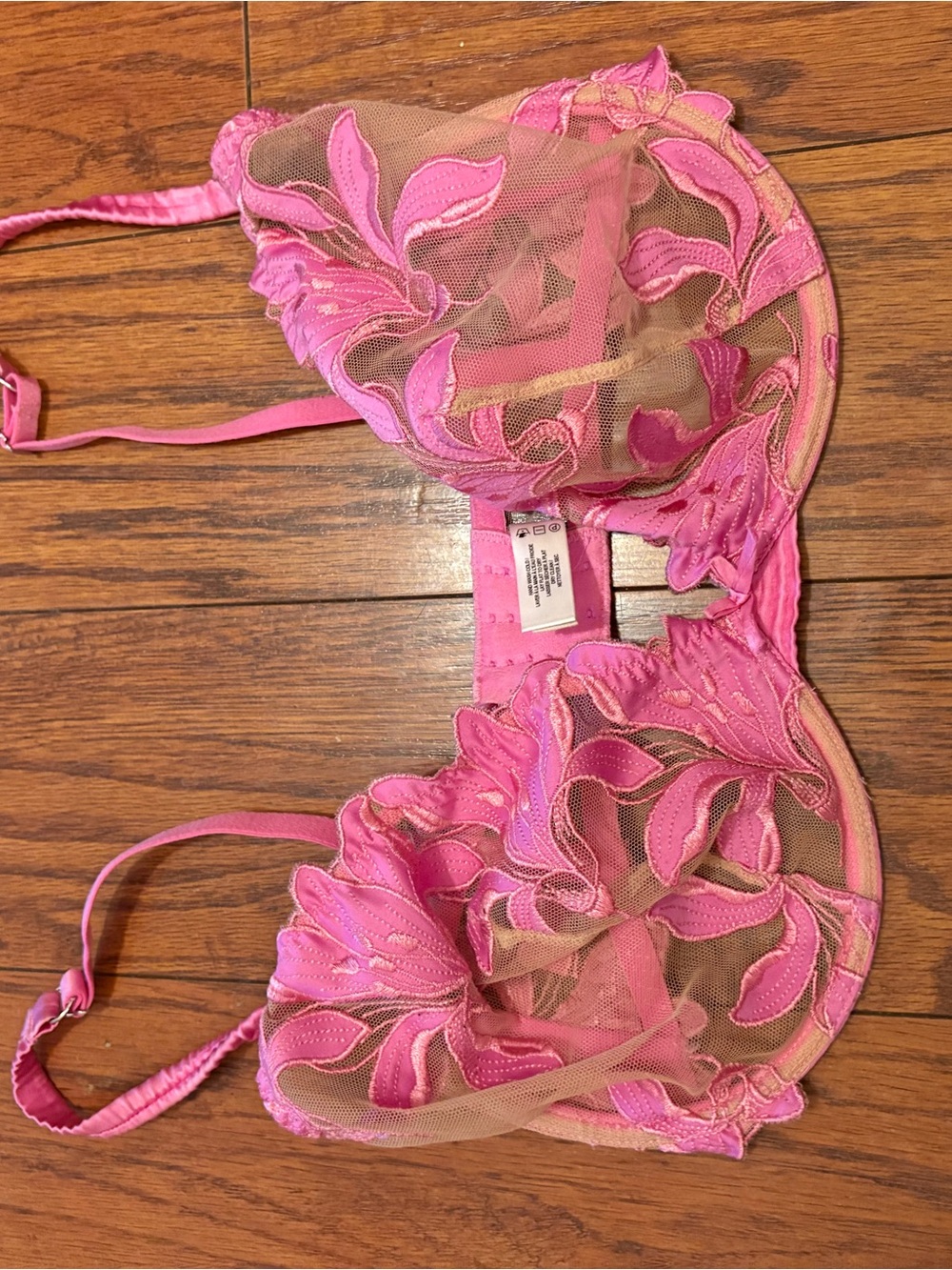 Fleur du Mal Pink Embroidered Sheer Underwire Bra